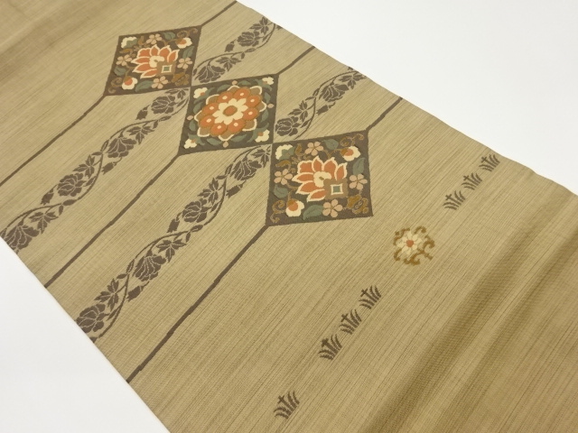 JAPANESE NAGOYA OBI / WOVEN STRIPE & FLOWER ARABESQUE